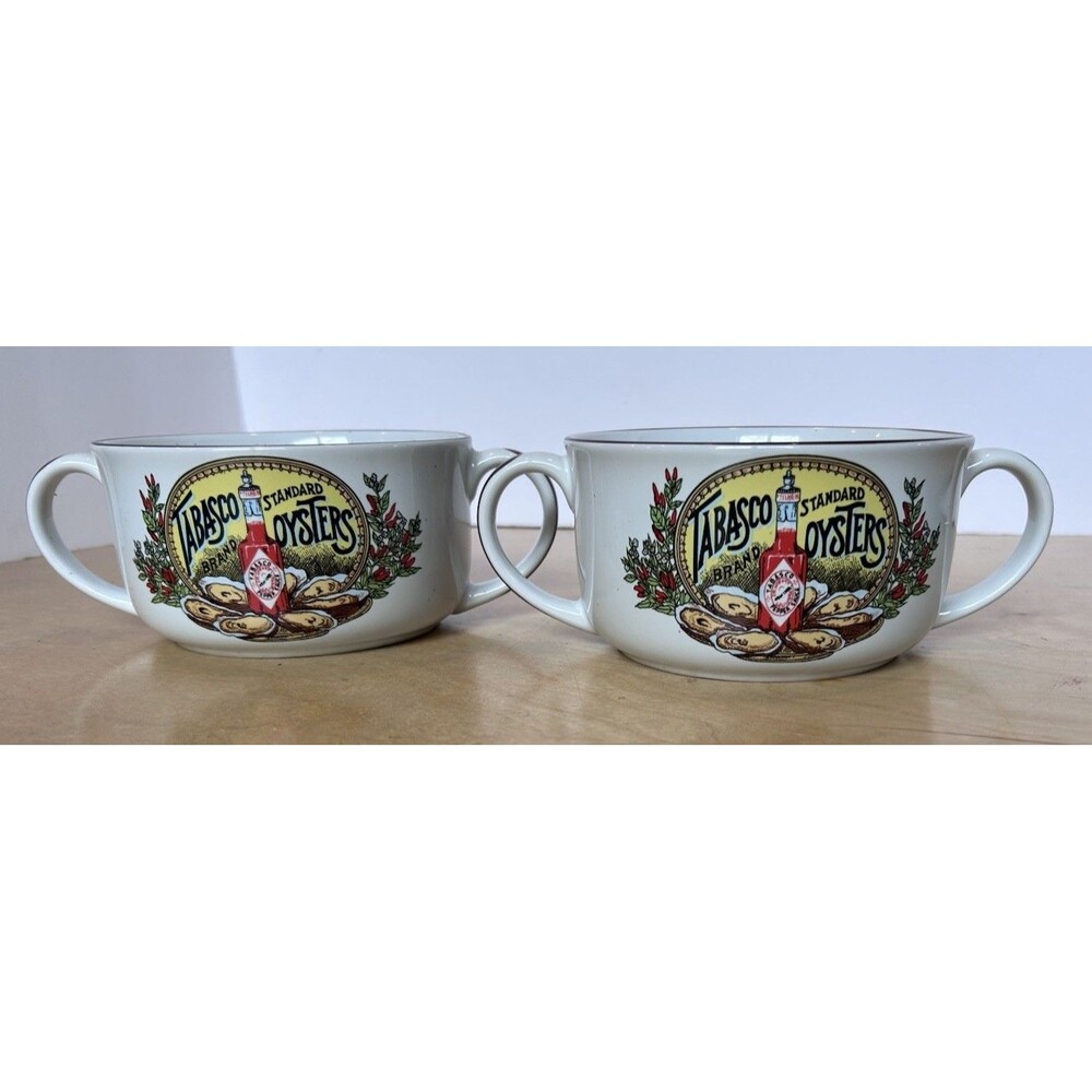 Tabasco Brand Oyster Bowls w/ Handles Set of 2 Vintage Soup Chili Bowls